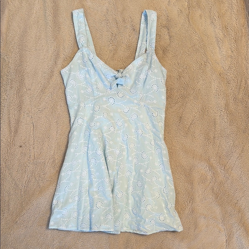 Mi Ami Light Blue Dress with White Floral Accents